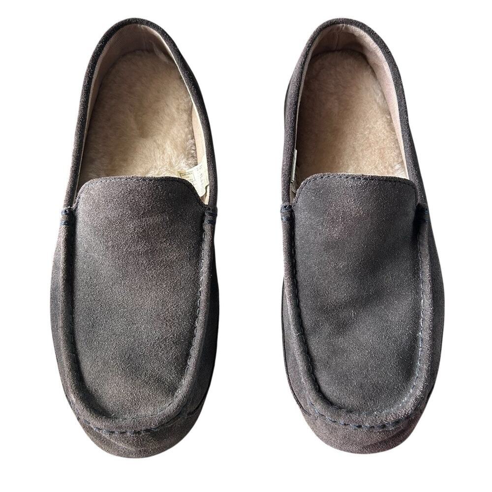 UGG Men’s Alder 12 Suede Slip On Loafers Sheepskin Lining Gray Slippers 1003419